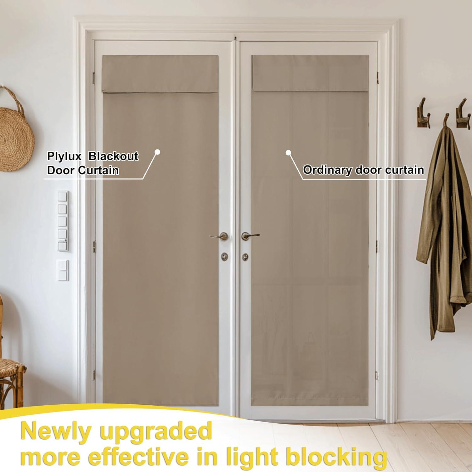 imageNICETOWN 100 Blackout French Door Curtains Privacy Curtains for Window 26 X 50 Inch Long Room Darkening Drapes Thermal Insulated Door Window Shades for Bedroom 1 Panel KhakiCappuccino