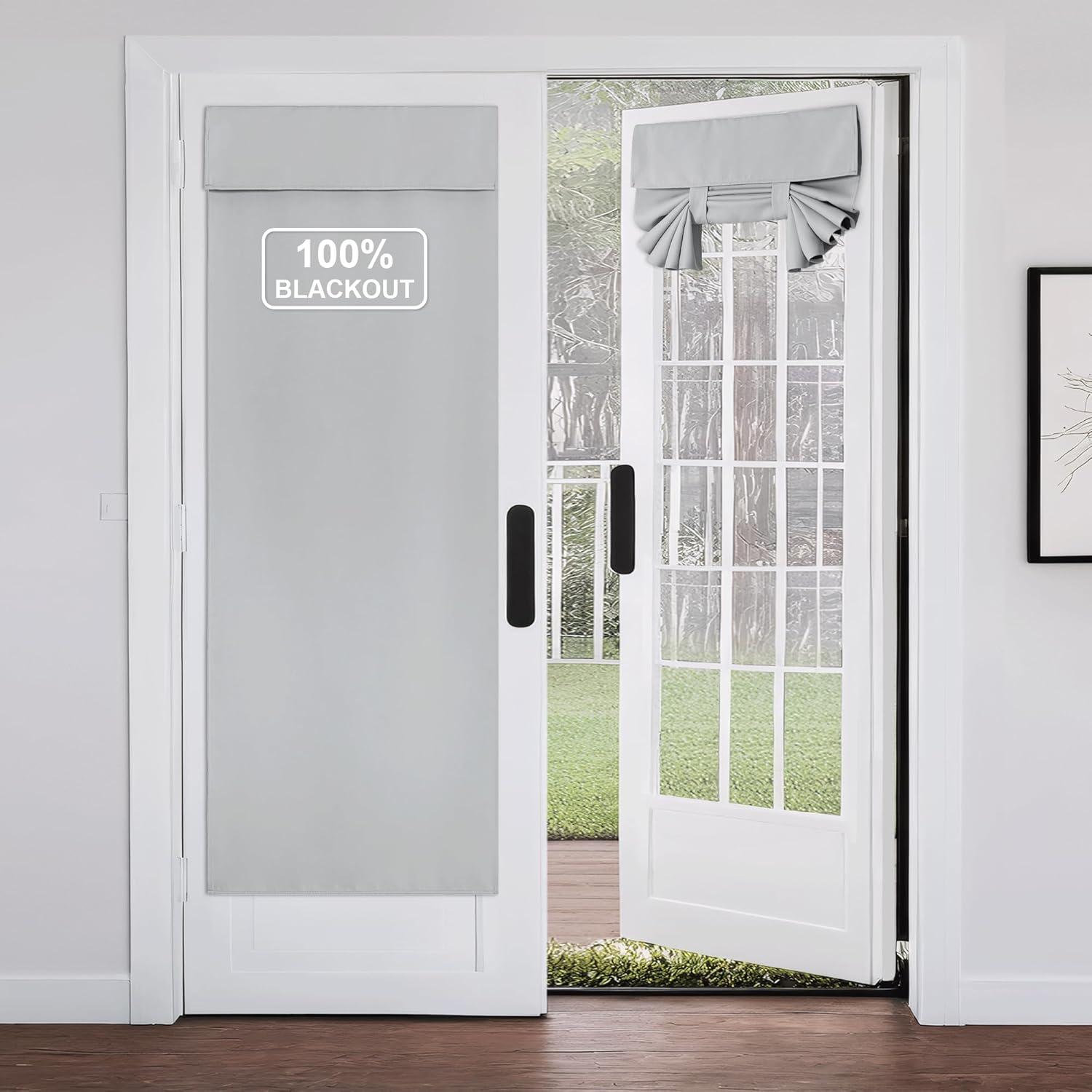 imageNICETOWN 100 Blackout French Door Curtains Privacy Curtains for Window 26 X 50 Inch Long Room Darkening Drapes Thermal Insulated Door Window Shades for Bedroom 1 Panel KhakiSliver Grey