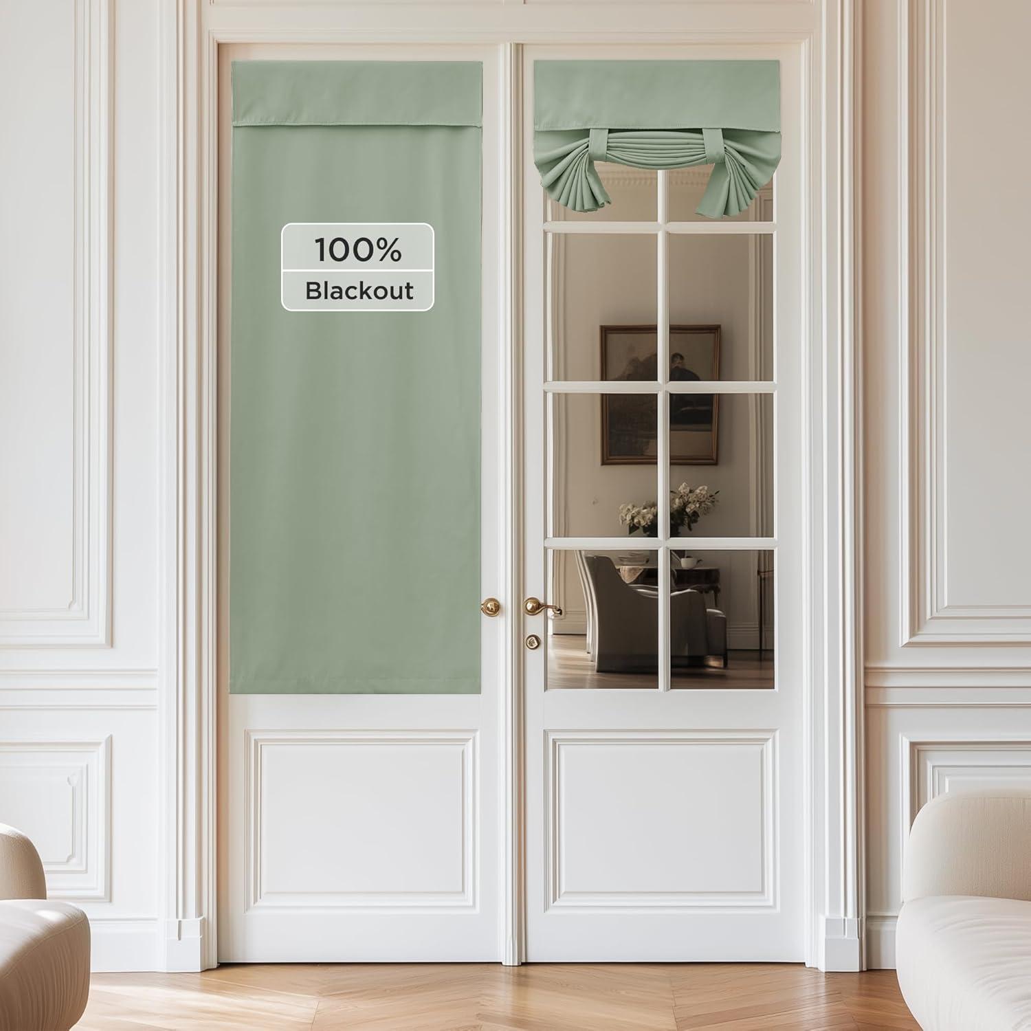 imageNICETOWN 100 Blackout French Door Curtains Privacy Curtains for Window 26 X 50 Inch Long Room Darkening Drapes Thermal Insulated Door Window Shades for Bedroom 1 Panel KhakiSage Green