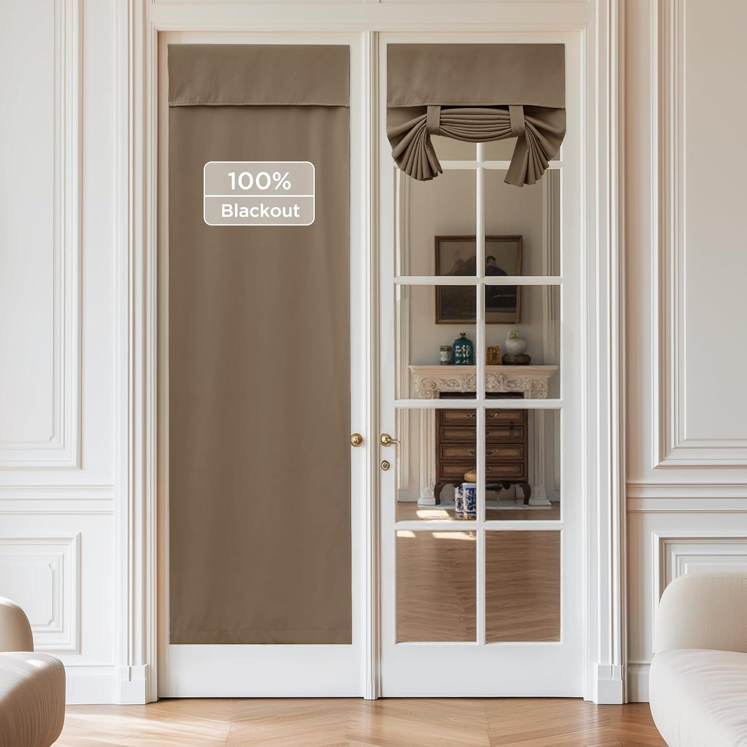 imageNICETOWN 100 Blackout French Door Curtains Privacy Curtains for Window 26 X 50 Inch Long Room Darkening Drapes Thermal Insulated Door Window Shades for Bedroom 1 Panel KhakiKhaki