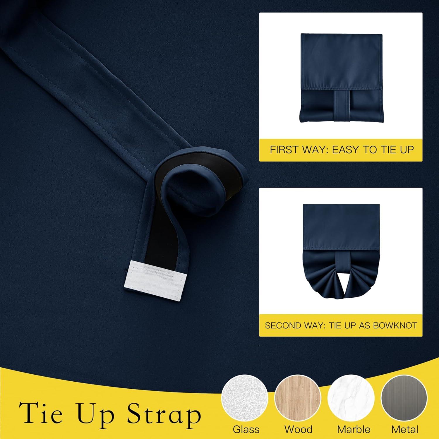 imageNICETOWN 100 Blackout French Door Curtains Privacy Curtains for Window 26 X 50 Inch Long Room Darkening Drapes Thermal Insulated Door Window Shades for Bedroom 1 Panel KhakiNavy