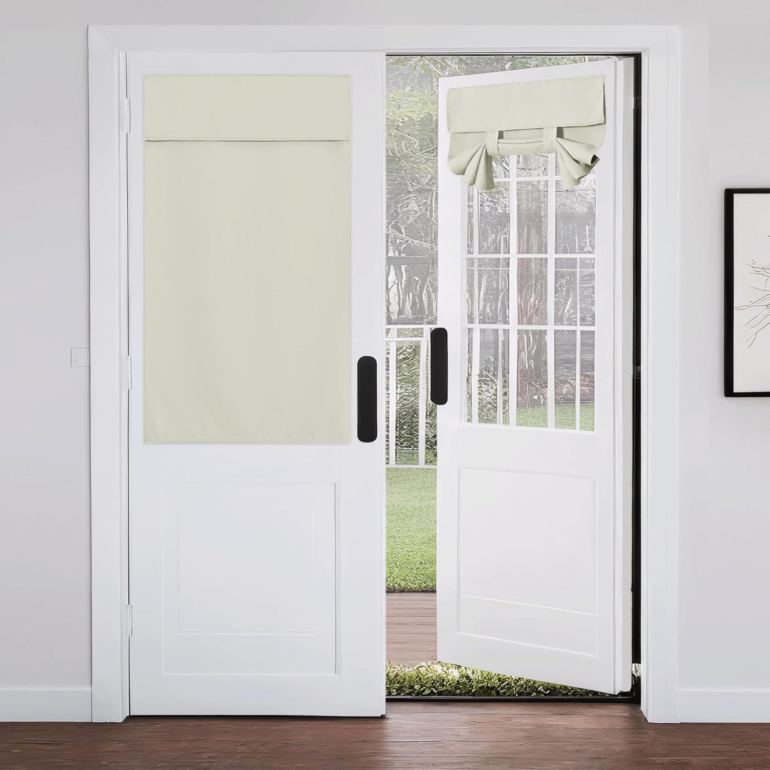 imageNICETOWN 100 Blackout French Door Curtains Privacy Curtains for Window 26 X 50 Inch Long Room Darkening Drapes Thermal Insulated Door Window Shades for Bedroom 1 Panel KhakiLight Beige