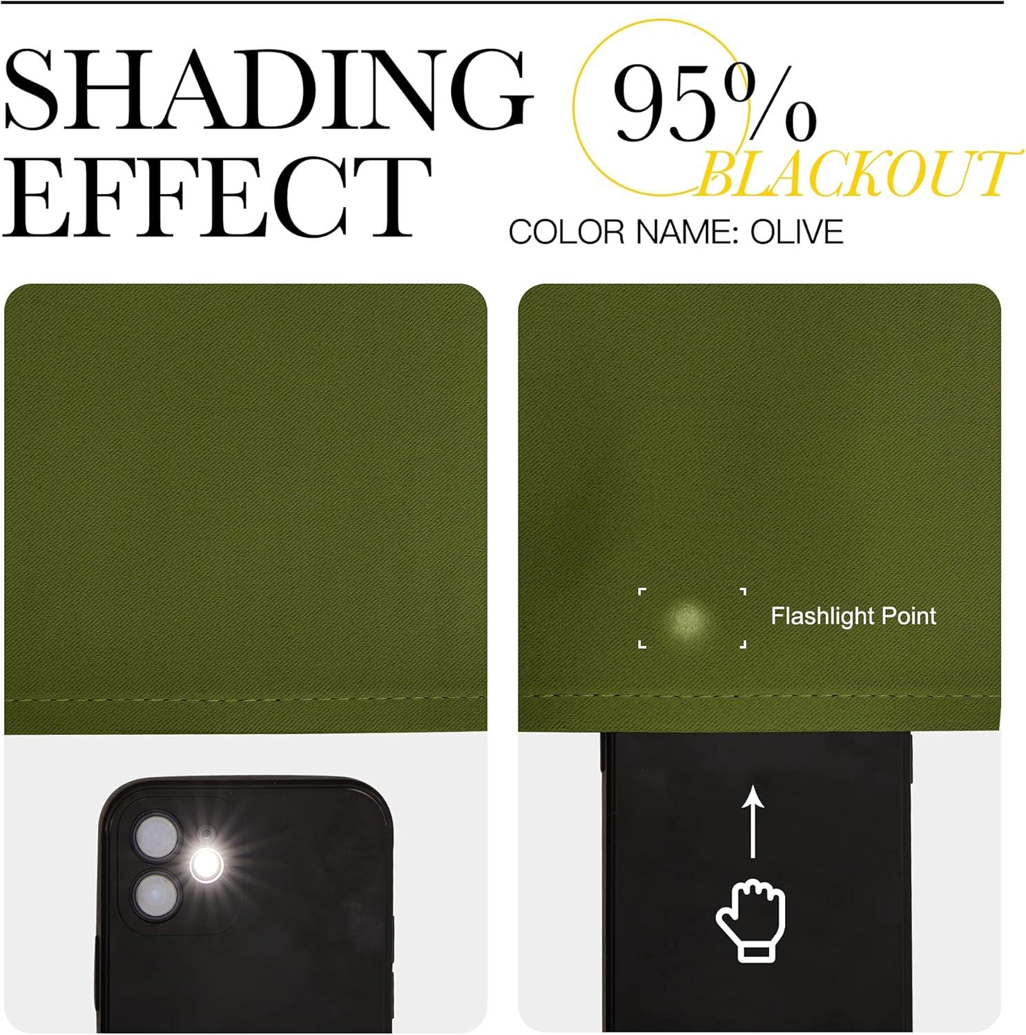 imageNICETOWN Blackout Curtain Blind for Bedroom Single Panel W34 x L72 inches Olive Green Thermal Insulated Grommet Blackout Room Darkening DrapeDrapery