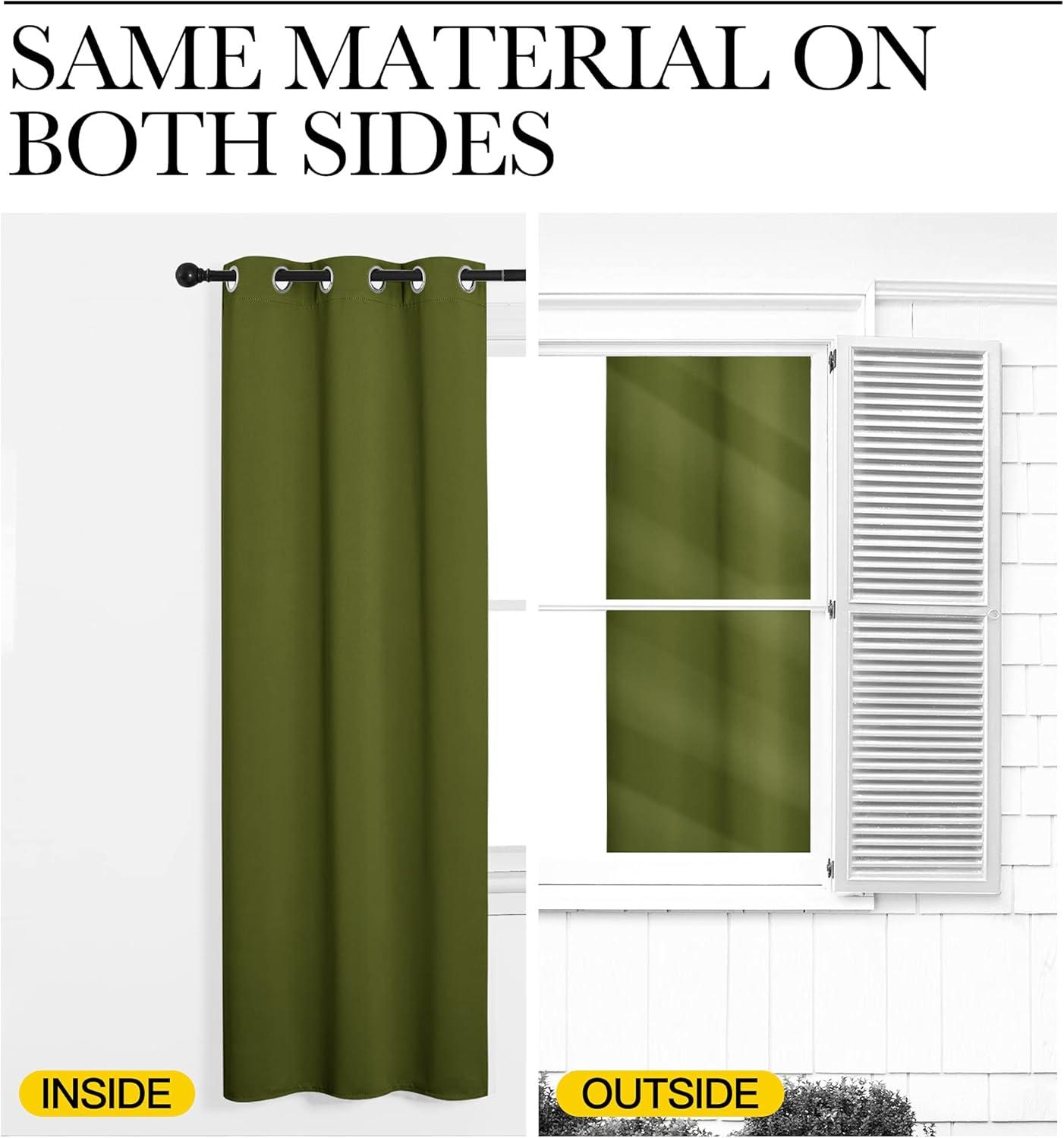 imageNICETOWN Blackout Curtain Blind for Bedroom Single Panel W34 x L72 inches Olive Green Thermal Insulated Grommet Blackout Room Darkening DrapeDrapery