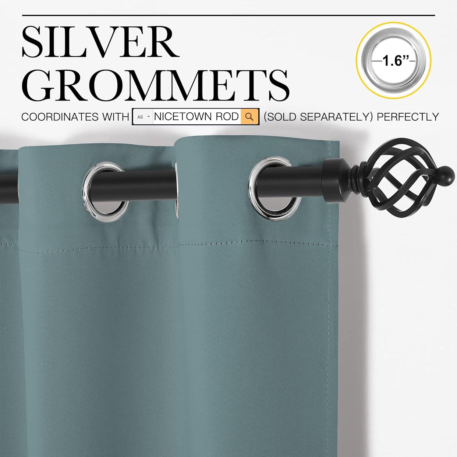 imageNICETOWN Blackout Greyish Blue Curtains ampamp Drapes for Living Room 1 Panel W55 x L78 Thermal Insulated Solid Grommet Sound Reducing Energy Saving Window Treatments for PorchHall