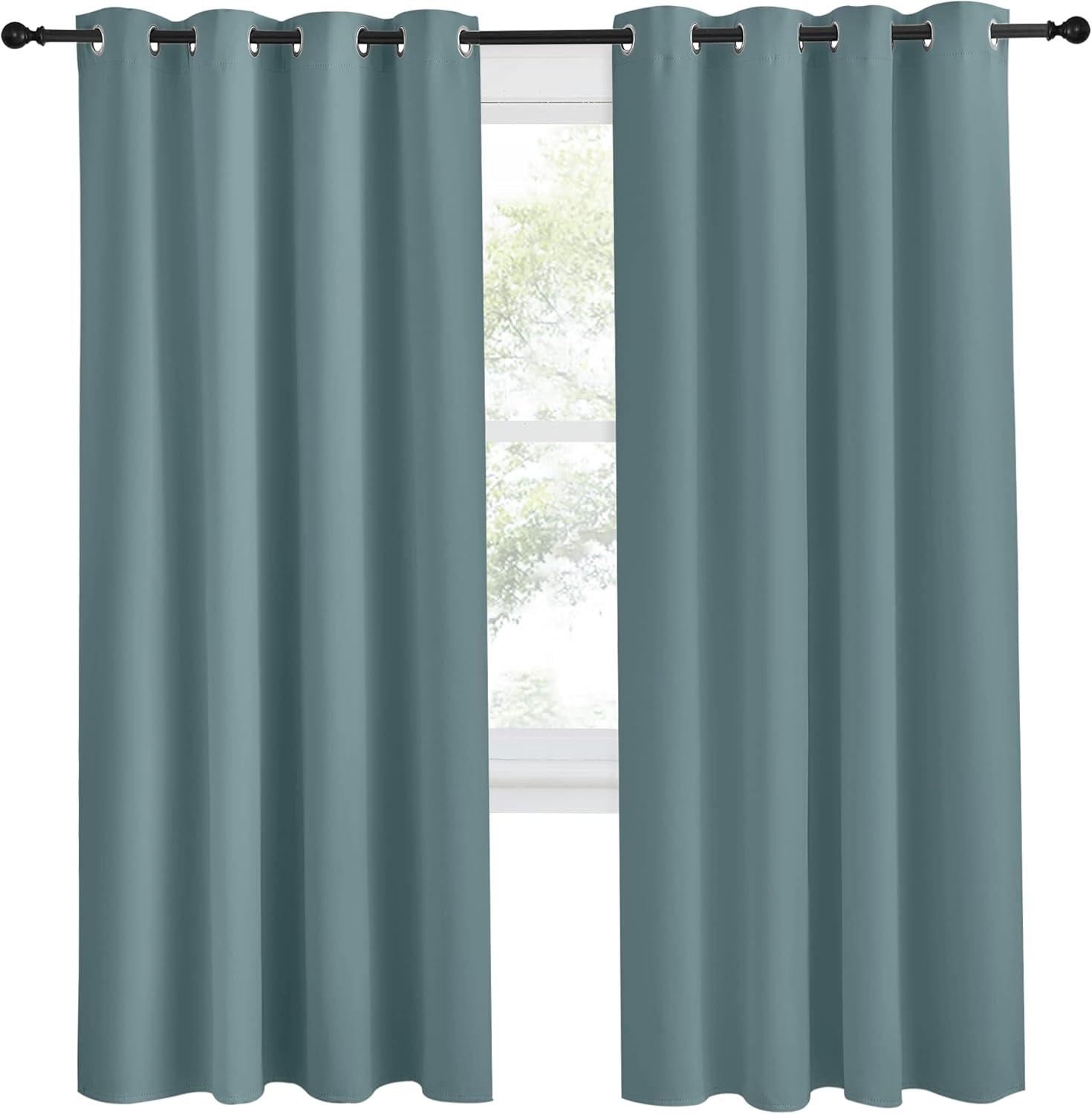 imageNICETOWN Blackout Greyish Blue Curtains ampamp Drapes for Living Room 1 Panel W55 x L78 Thermal Insulated Solid Grommet Sound Reducing Energy Saving Window Treatments for PorchHall