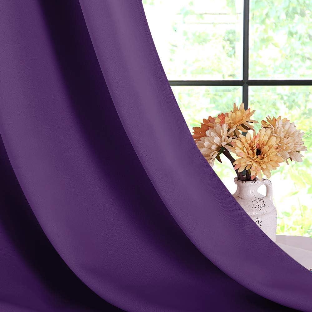 imageNICETOWN Blackout Window Curtains 70quot L 2 Panels 34 inch Royal Purple Grommet Top Room Darkening Thermal Insulated Vertical Window Drapes Modern for FlatApartment