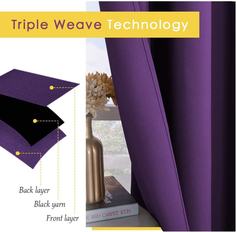 imageNICETOWN Blackout Window Curtains 70quot L 2 Panels 34 inch Royal Purple Grommet Top Room Darkening Thermal Insulated Vertical Window Drapes Modern for FlatApartment