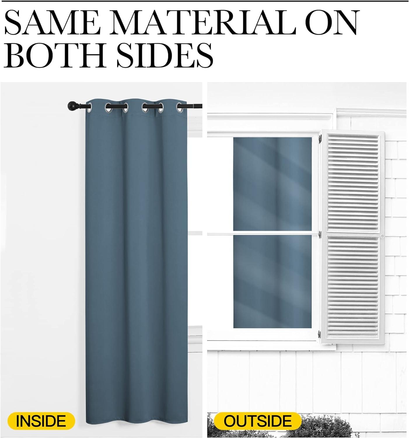imageNICETOWN Curtain Blind for Bedroom Single Panel Smoky Blue W42 x L72 inches Thermal Insulated Grommet Blackout Room Darkening DrapeDrapery
