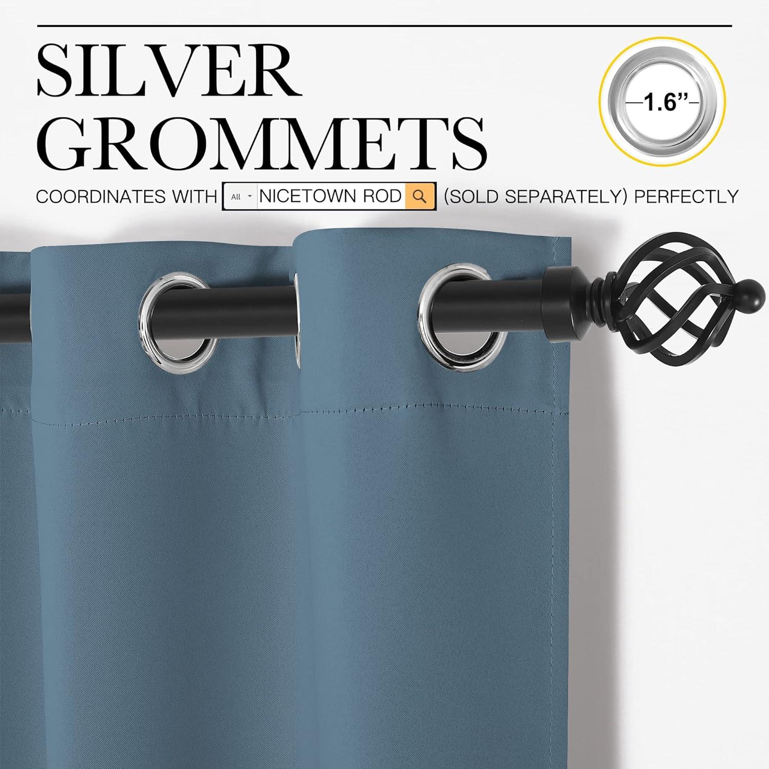 imageNICETOWN Curtain Blind for Bedroom Single Panel Smoky Blue W42 x L72 inches Thermal Insulated Grommet Blackout Room Darkening DrapeDrapery