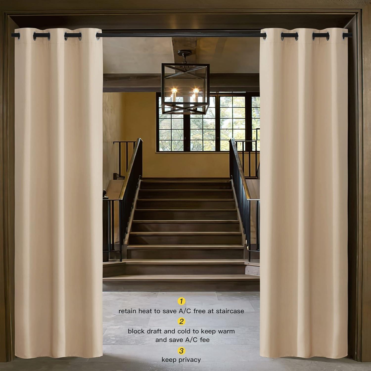 imageNICETOWN Doorway Curtains Room Darkening Curtain and Drape Energy Efficient Warmth Grommet Curtain for Office ampamp Classroom Biscotti Beige Sold Individually 42 inches Wide by 84 inches Long