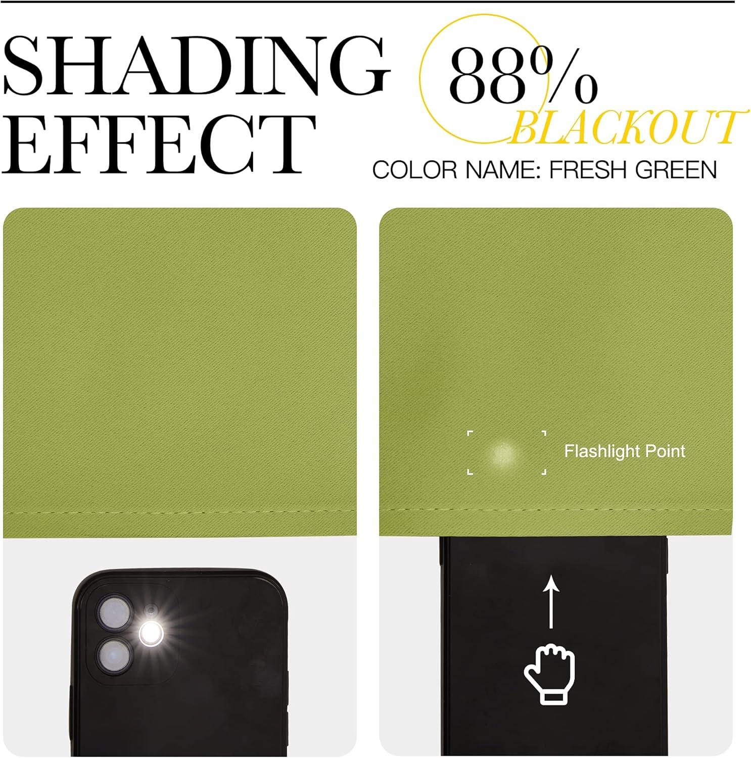 imageNICETOWN Kitchen Blackout Window Curtain Panel Fresh Green 1 Panel 55 by 96 inches Long Home Fashion Thermal Insulated Solid Grommet Room Darkening Drape for Apartment