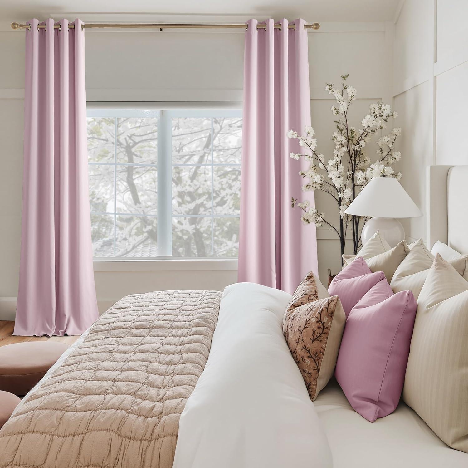 imageNICETOWN Navy Blue Blackout Panels 63 Inches Long  Grommet Thermal Insulated Shades for Living Room Yard Kids Room Laundry Pantry  1 Pair W52 x L63Baby Pink