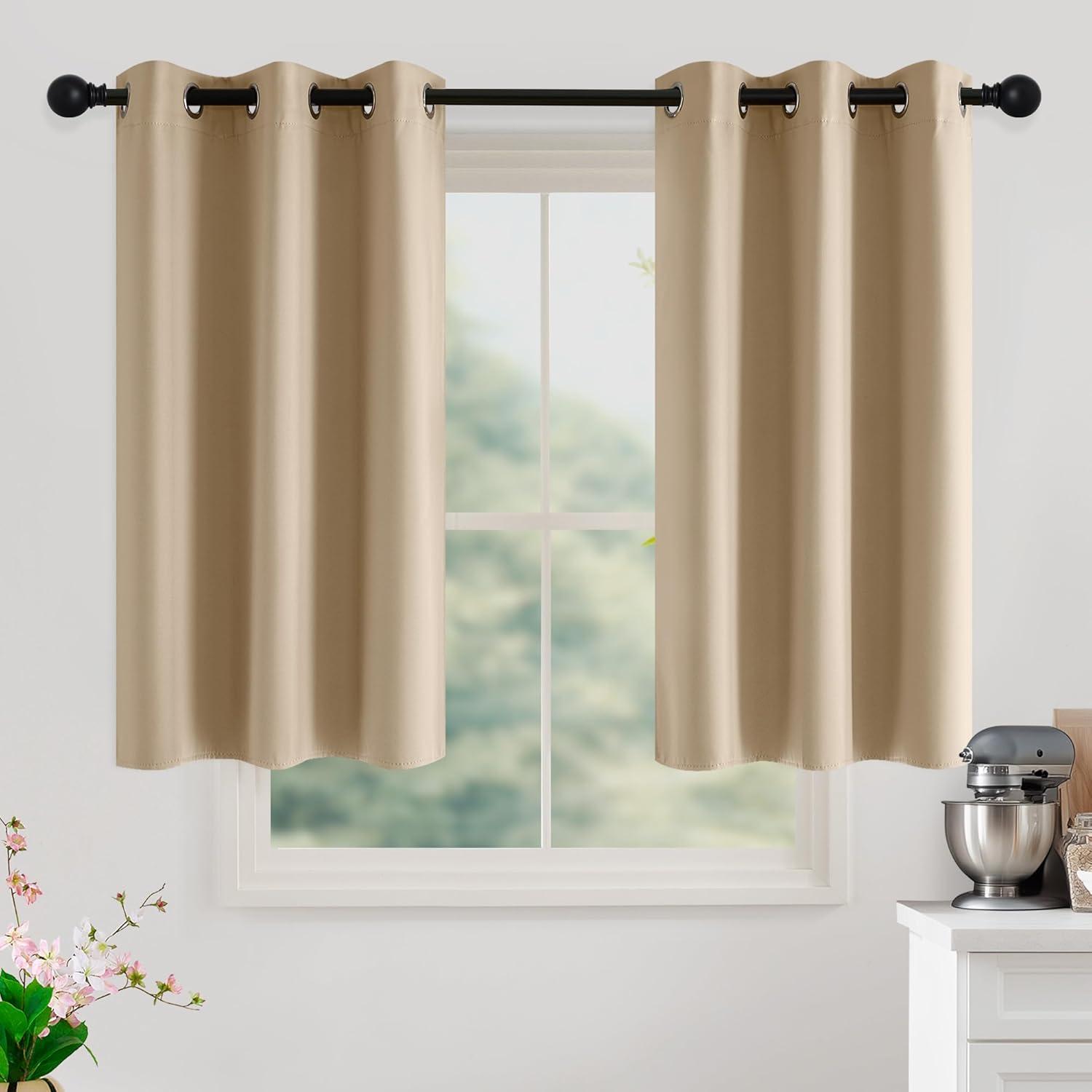 imageNICETOWN Navy Blue Blackout Panels 63 Inches Long  Grommet Thermal Insulated Shades for Living Room Yard Kids Room Laundry Pantry  1 Pair W52 x L63Biscotti Beige