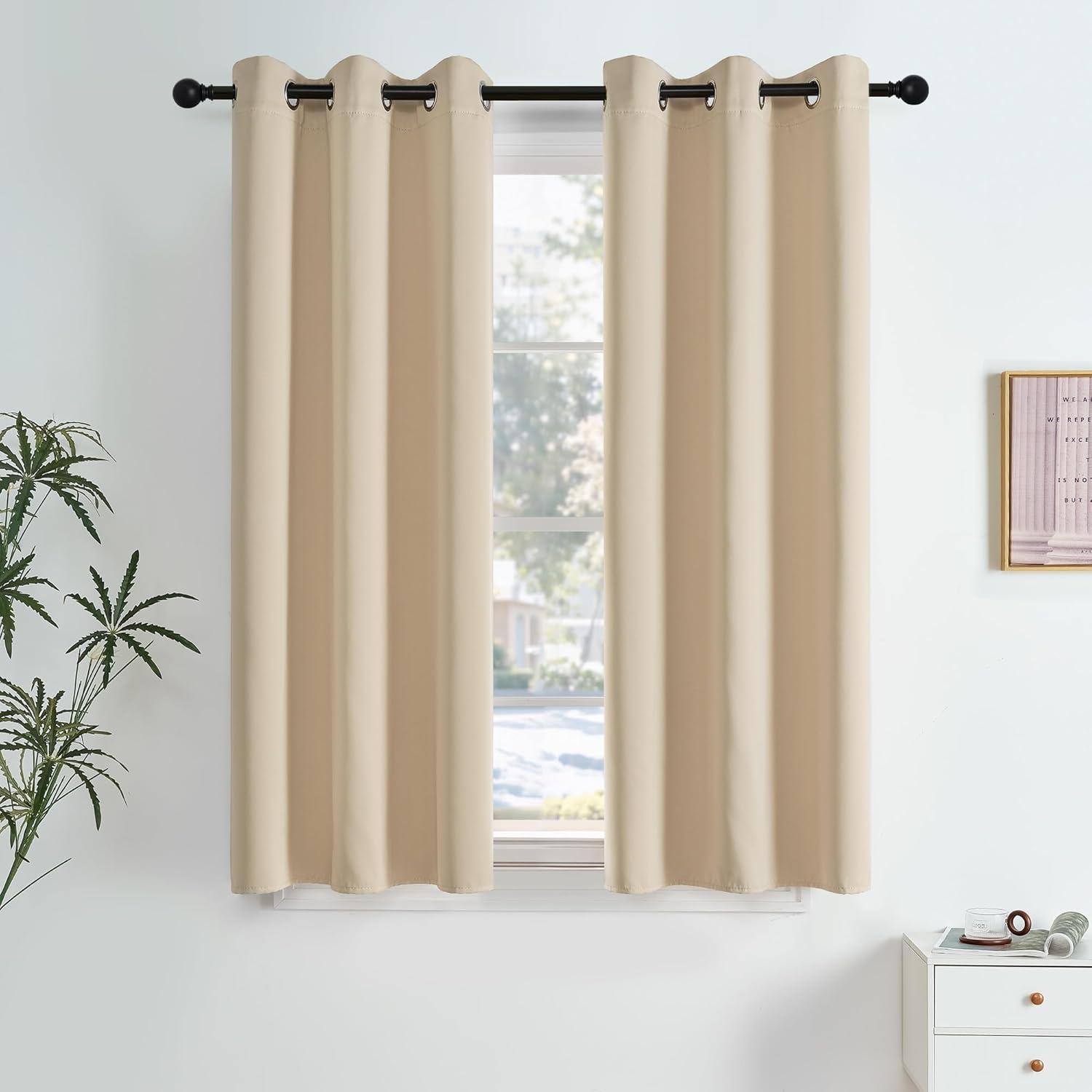 imageNICETOWN Navy Blue Blackout Panels 63 Inches Long  Grommet Thermal Insulated Shades for Living Room Yard Kids Room Laundry Pantry  1 Pair W52 x L63Biscotti Beige