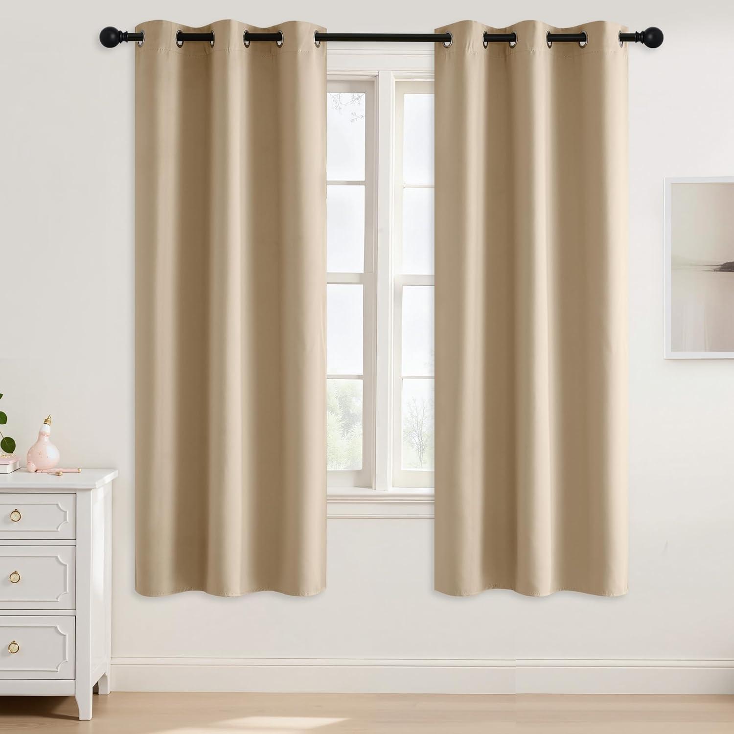 imageNICETOWN Navy Blue Blackout Panels 63 Inches Long  Grommet Thermal Insulated Shades for Living Room Yard Kids Room Laundry Pantry  1 Pair W52 x L63Biscotti Beige
