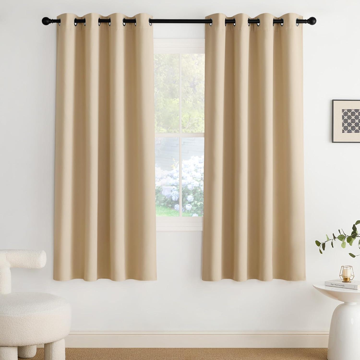 imageNICETOWN Navy Blue Blackout Panels 63 Inches Long  Grommet Thermal Insulated Shades for Living Room Yard Kids Room Laundry Pantry  1 Pair W52 x L63Biscotti Beige