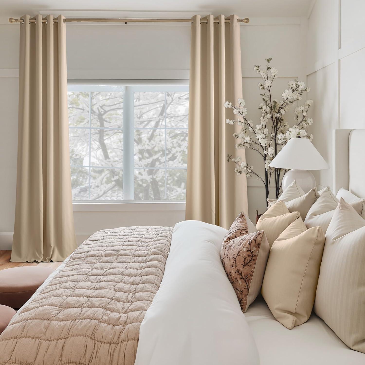 imageNICETOWN Navy Blue Blackout Panels 63 Inches Long  Grommet Thermal Insulated Shades for Living Room Yard Kids Room Laundry Pantry  1 Pair W52 x L63Biscotti Beige