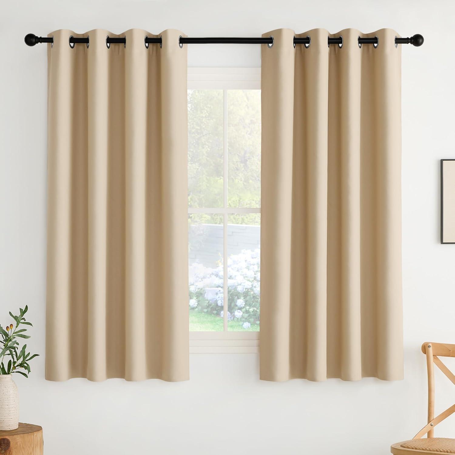imageNICETOWN Navy Blue Blackout Panels 63 Inches Long  Grommet Thermal Insulated Shades for Living Room Yard Kids Room Laundry Pantry  1 Pair W52 x L63Biscotti Beige