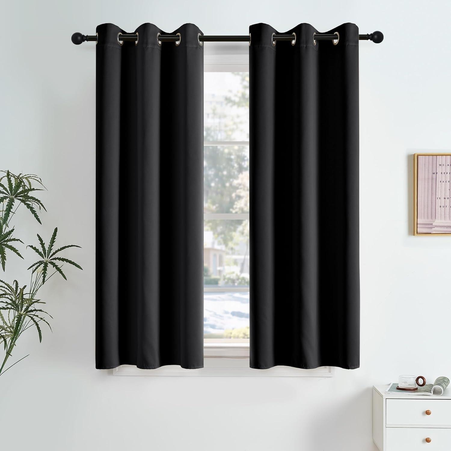 imageNICETOWN Navy Blue Blackout Panels 63 Inches Long  Grommet Thermal Insulated Shades for Living Room Yard Kids Room Laundry Pantry  1 Pair W52 x L63Black