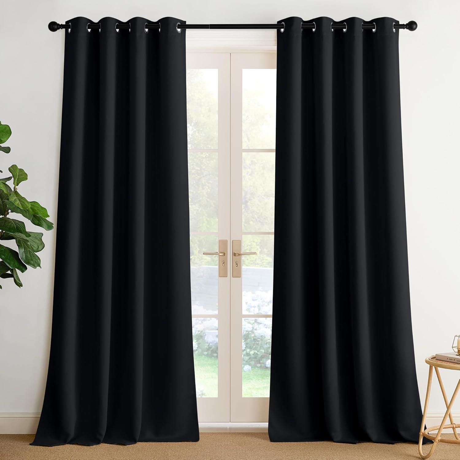imageNICETOWN Navy Blue Blackout Panels 63 Inches Long  Grommet Thermal Insulated Shades for Living Room Yard Kids Room Laundry Pantry  1 Pair W52 x L63Black