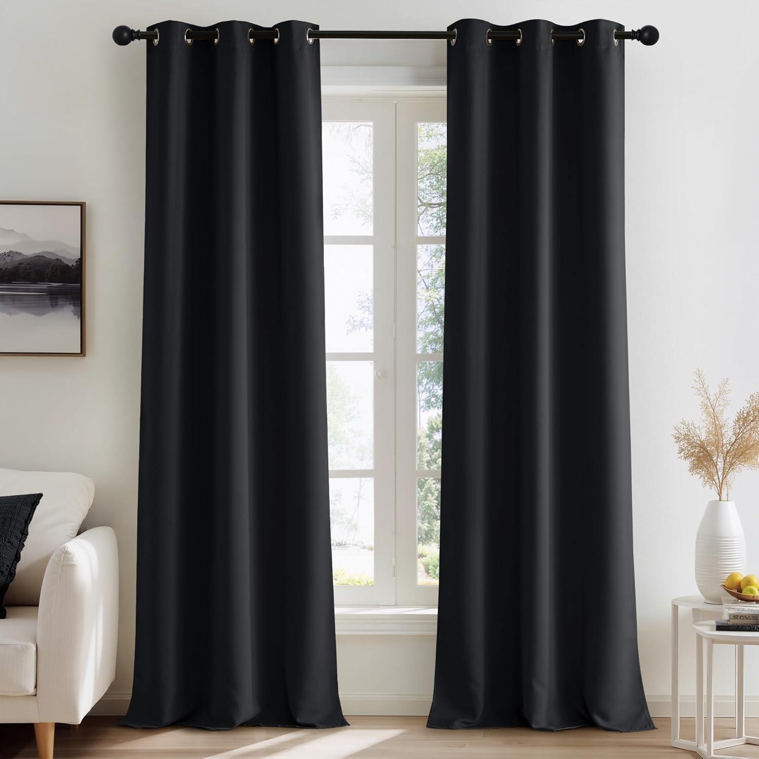 imageNICETOWN Navy Blue Blackout Panels 63 Inches Long  Grommet Thermal Insulated Shades for Living Room Yard Kids Room Laundry Pantry  1 Pair W52 x L63Black