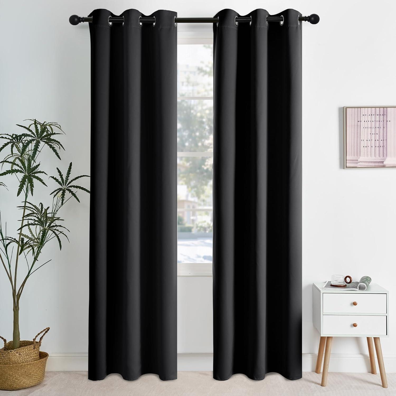 imageNICETOWN Navy Blue Blackout Panels 63 Inches Long  Grommet Thermal Insulated Shades for Living Room Yard Kids Room Laundry Pantry  1 Pair W52 x L63Black