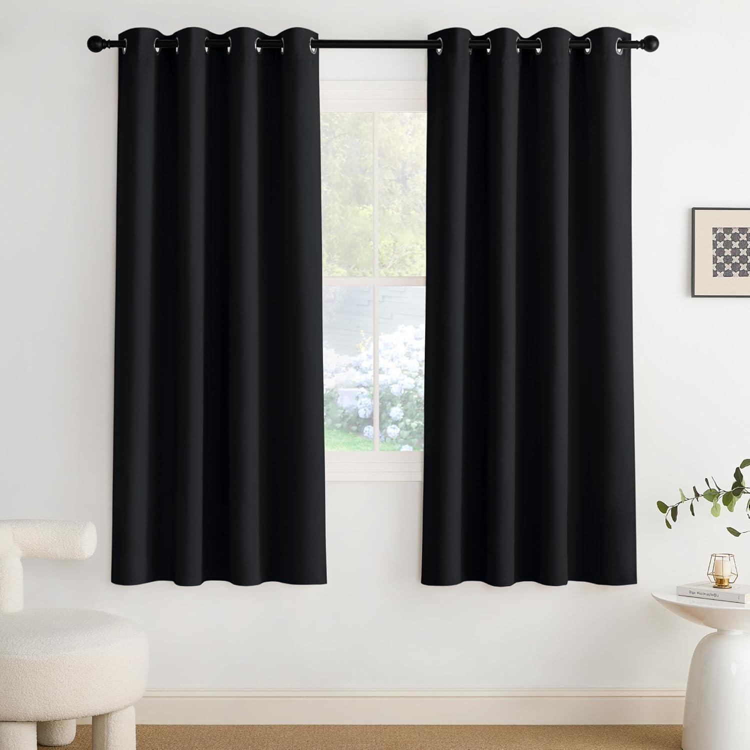 imageNICETOWN Navy Blue Blackout Panels 63 Inches Long  Grommet Thermal Insulated Shades for Living Room Yard Kids Room Laundry Pantry  1 Pair W52 x L63Black