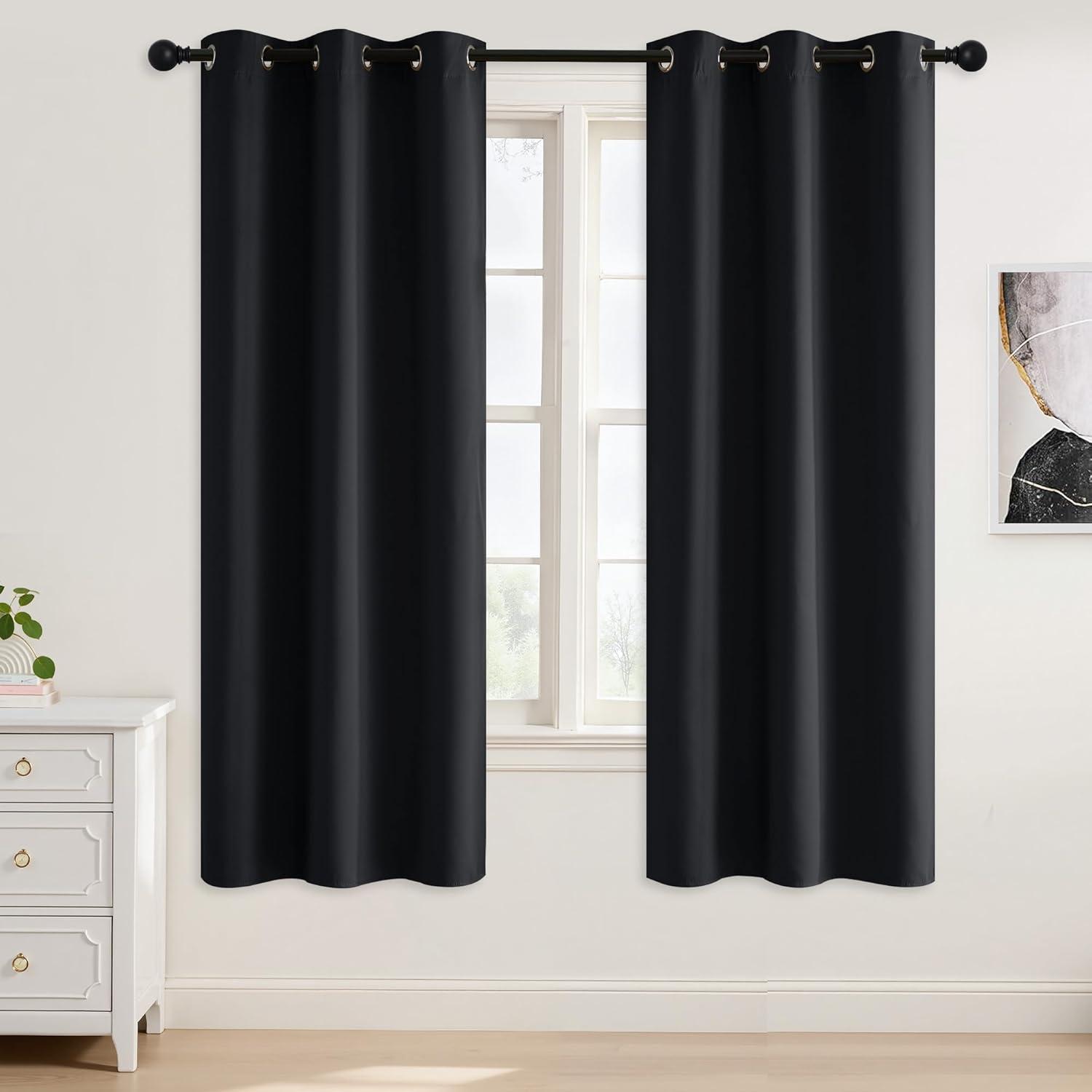 imageNICETOWN Navy Blue Blackout Panels 63 Inches Long  Grommet Thermal Insulated Shades for Living Room Yard Kids Room Laundry Pantry  1 Pair W52 x L63Black