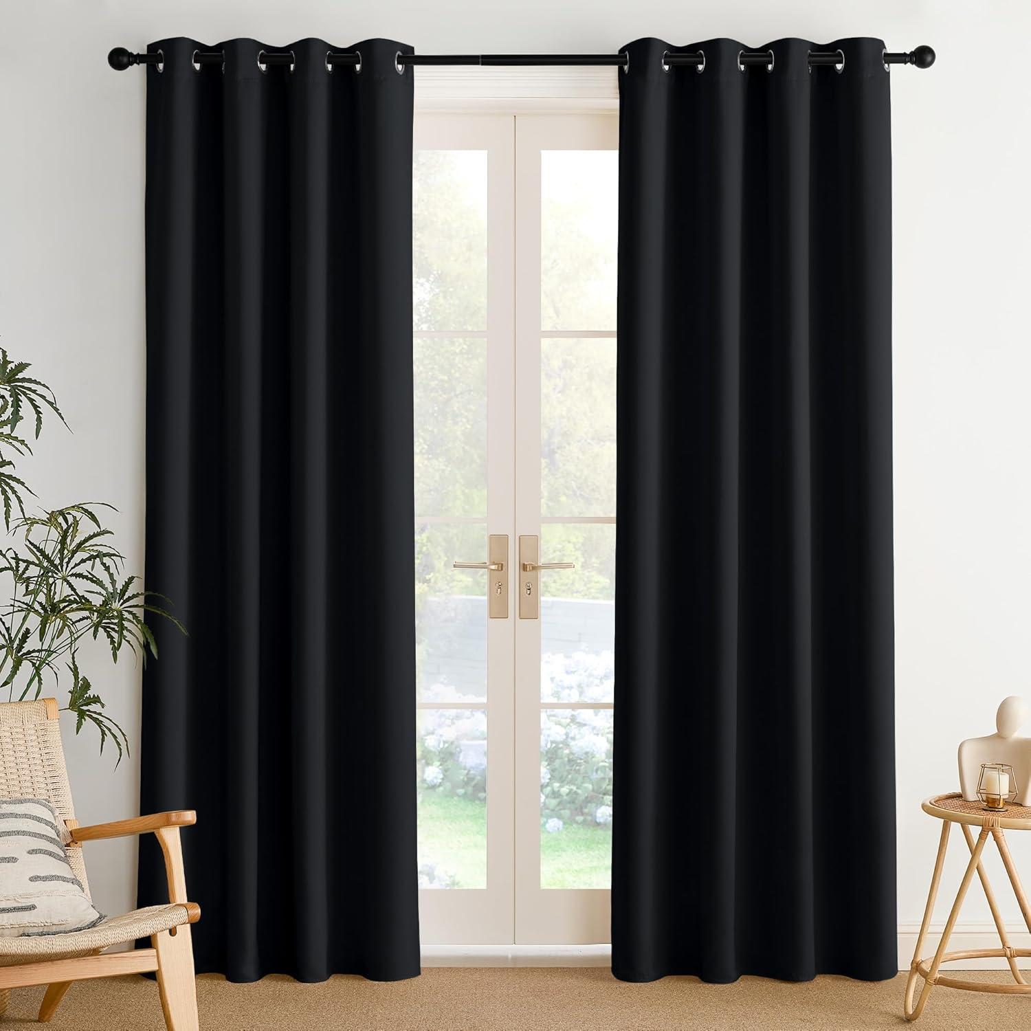 imageNICETOWN Navy Blue Blackout Panels 63 Inches Long  Grommet Thermal Insulated Shades for Living Room Yard Kids Room Laundry Pantry  1 Pair W52 x L63Black