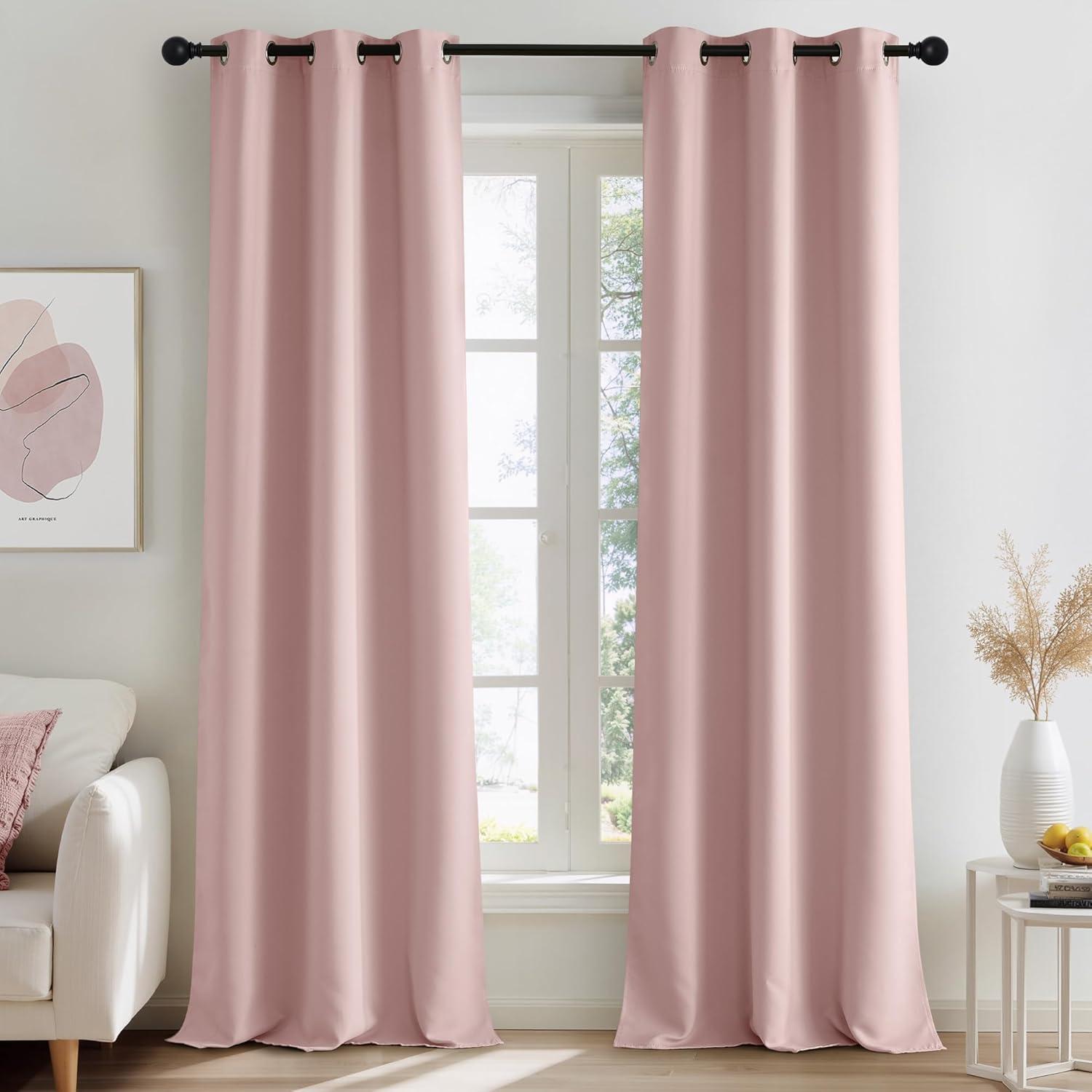 imageNICETOWN Navy Blue Blackout Panels 63 Inches Long  Grommet Thermal Insulated Shades for Living Room Yard Kids Room Laundry Pantry  1 Pair W52 x L63Blush Pink