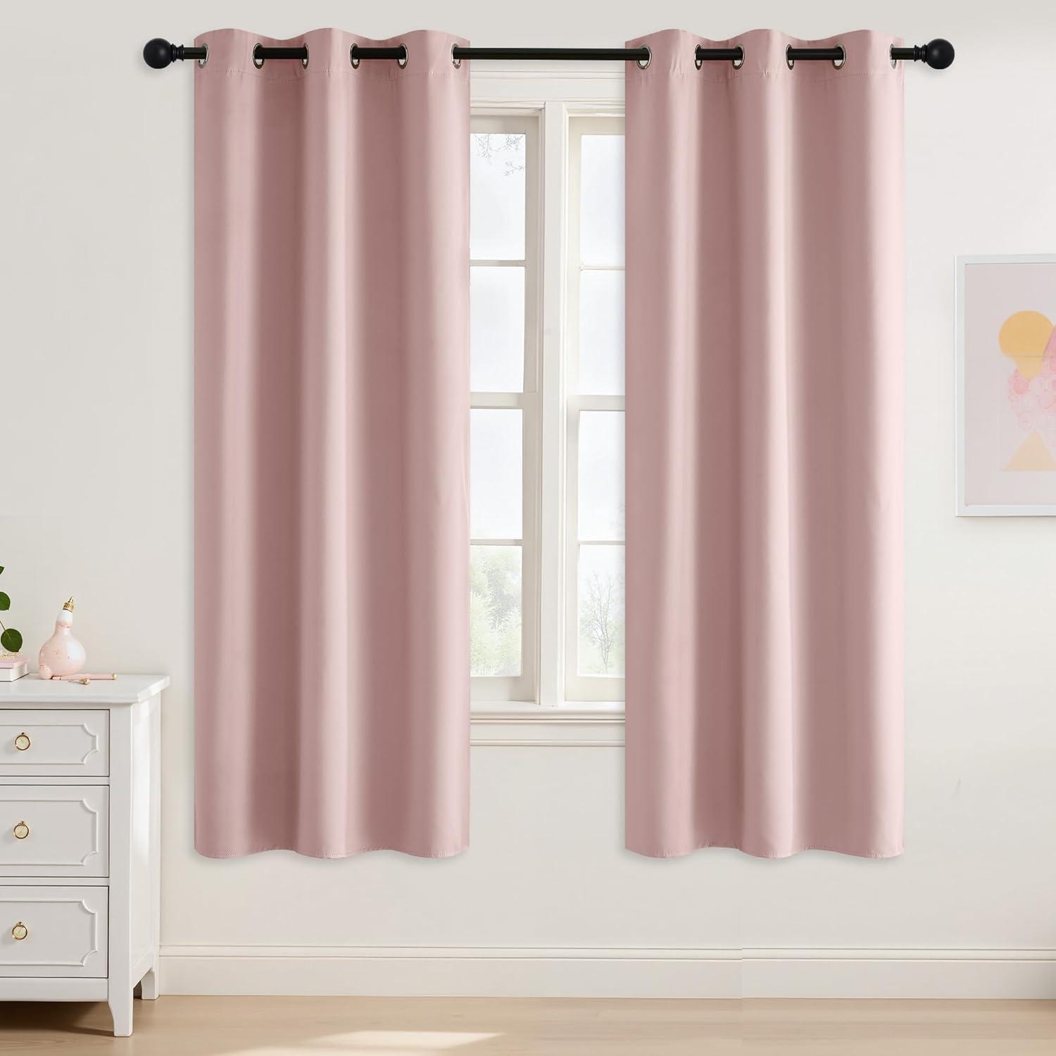imageNICETOWN Navy Blue Blackout Panels 63 Inches Long  Grommet Thermal Insulated Shades for Living Room Yard Kids Room Laundry Pantry  1 Pair W52 x L63Blush Pink