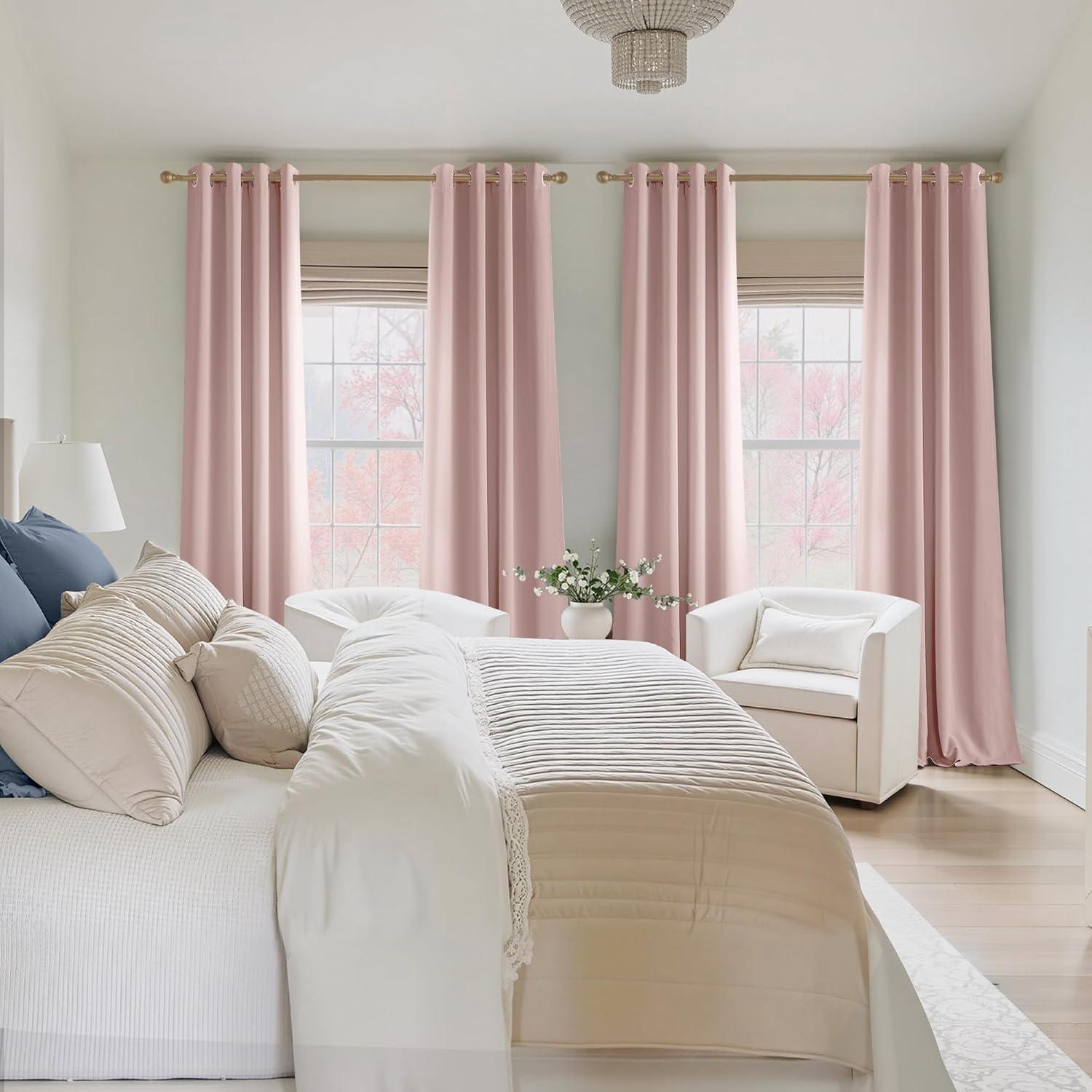 imageNICETOWN Navy Blue Blackout Panels 63 Inches Long  Grommet Thermal Insulated Shades for Living Room Yard Kids Room Laundry Pantry  1 Pair W52 x L63Blush Pink