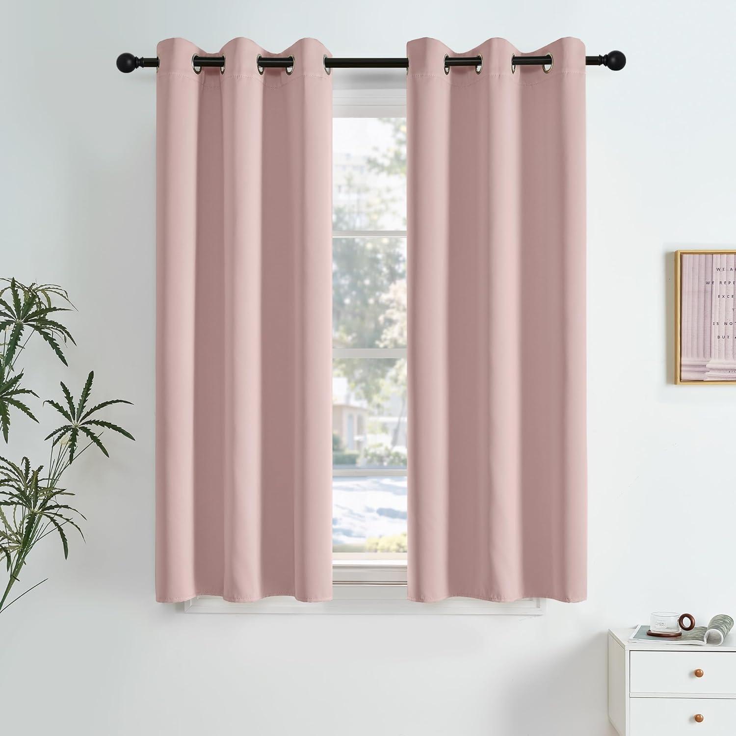 imageNICETOWN Navy Blue Blackout Panels 63 Inches Long  Grommet Thermal Insulated Shades for Living Room Yard Kids Room Laundry Pantry  1 Pair W52 x L63Blush Pink