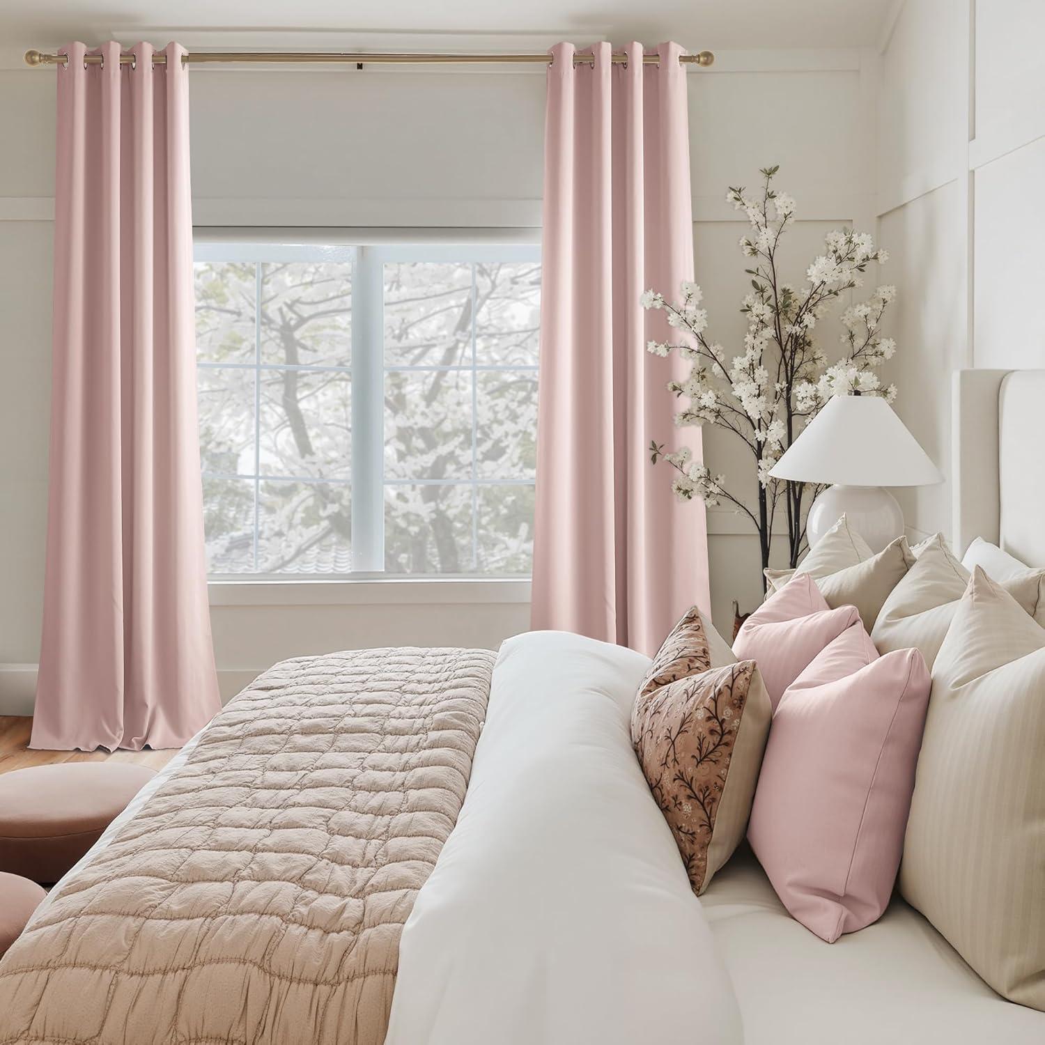 imageNICETOWN Navy Blue Blackout Panels 63 Inches Long  Grommet Thermal Insulated Shades for Living Room Yard Kids Room Laundry Pantry  1 Pair W52 x L63Blush Pink