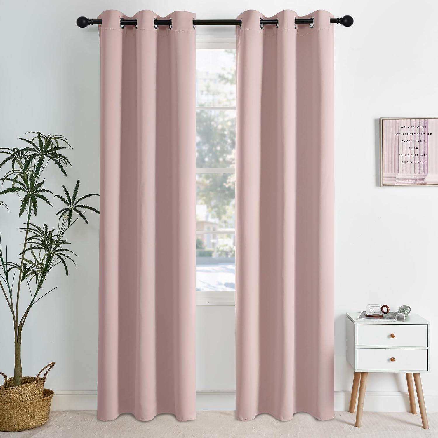 imageNICETOWN Navy Blue Blackout Panels 63 Inches Long  Grommet Thermal Insulated Shades for Living Room Yard Kids Room Laundry Pantry  1 Pair W52 x L63Blush Pink