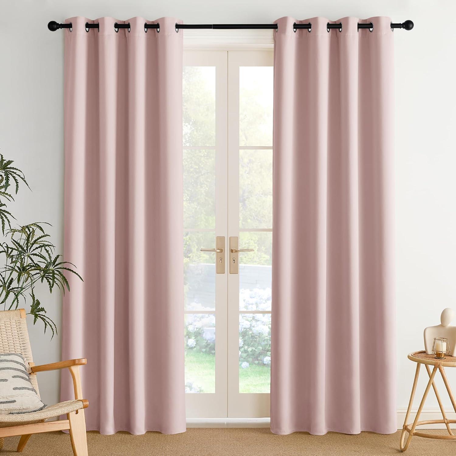 imageNICETOWN Navy Blue Blackout Panels 63 Inches Long  Grommet Thermal Insulated Shades for Living Room Yard Kids Room Laundry Pantry  1 Pair W52 x L63Blush Pink