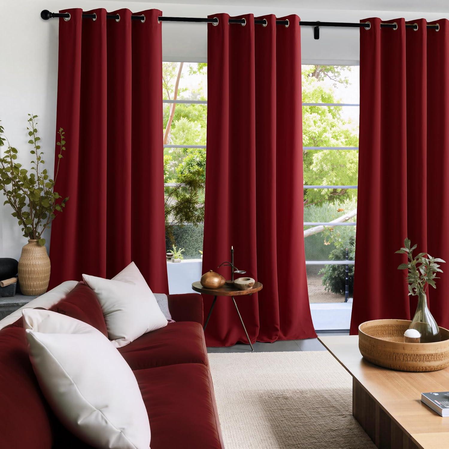imageNICETOWN Navy Blue Blackout Panels 63 Inches Long  Grommet Thermal Insulated Shades for Living Room Yard Kids Room Laundry Pantry  1 Pair W52 x L63Burgundy Red