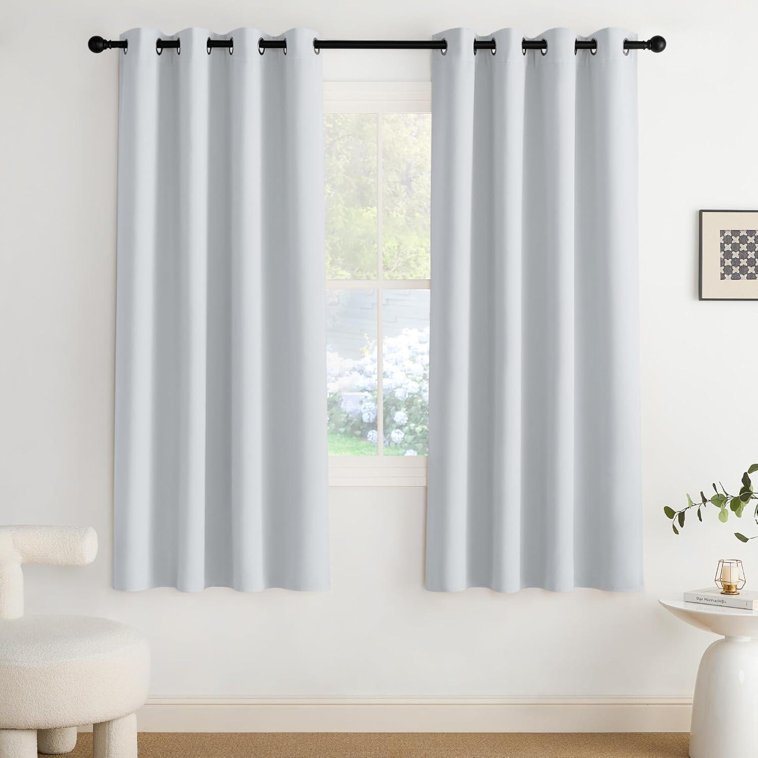 imageNICETOWN Navy Blue Blackout Panels 63 Inches Long  Grommet Thermal Insulated Shades for Living Room Yard Kids Room Laundry Pantry  1 Pair W52 x L63Greyish White