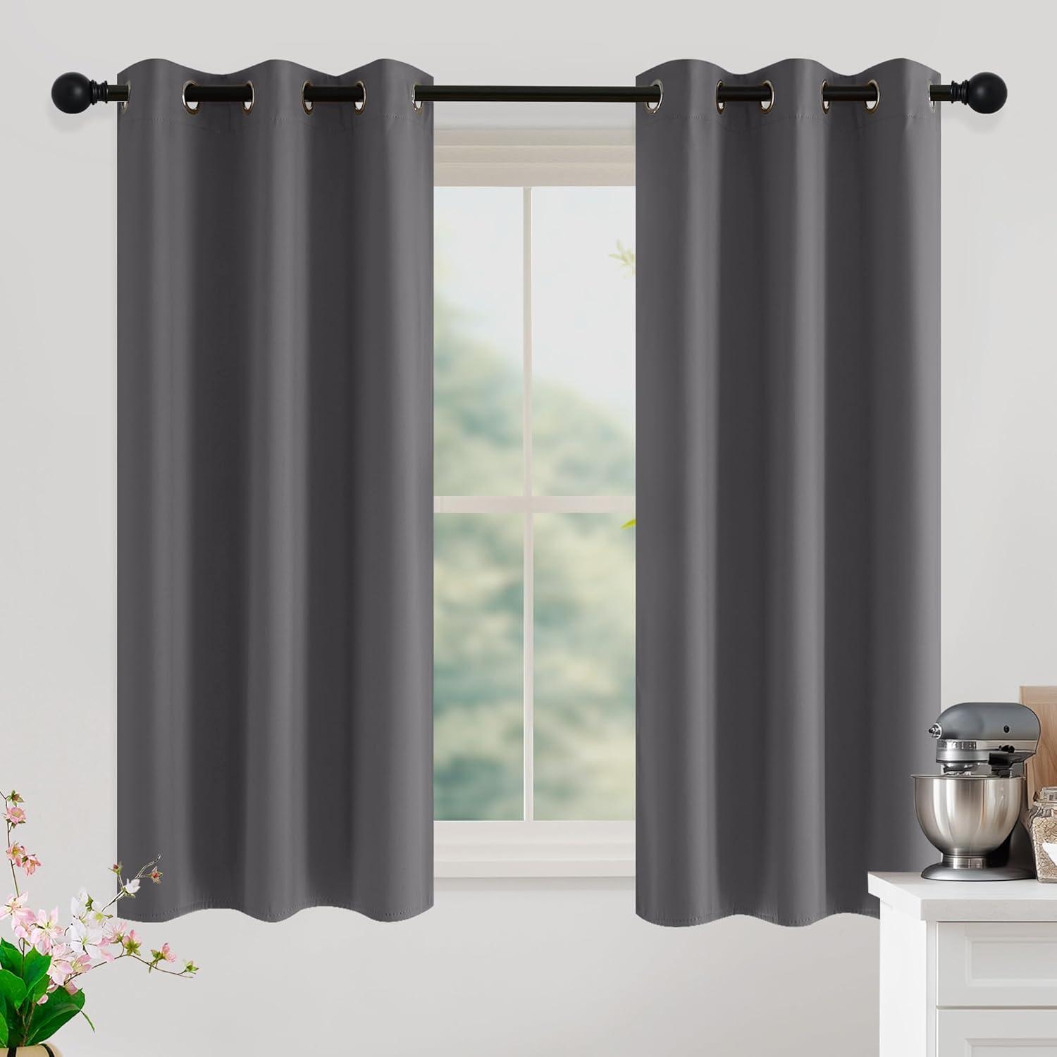 imageNICETOWN Navy Blue Blackout Panels 63 Inches Long  Grommet Thermal Insulated Shades for Living Room Yard Kids Room Laundry Pantry  1 Pair W52 x L63Grey