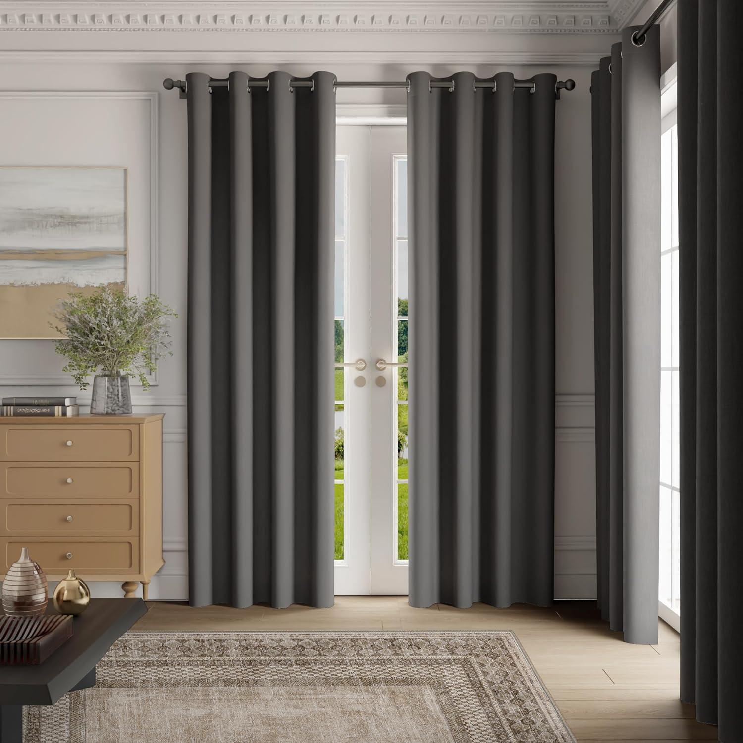 imageNICETOWN Navy Blue Blackout Panels 63 Inches Long  Grommet Thermal Insulated Shades for Living Room Yard Kids Room Laundry Pantry  1 Pair W52 x L63Grey