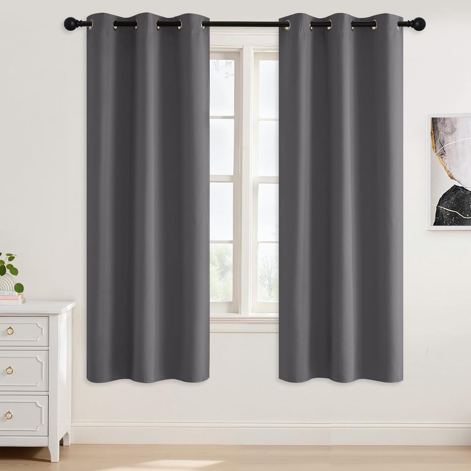 imageNICETOWN Navy Blue Blackout Panels 63 Inches Long  Grommet Thermal Insulated Shades for Living Room Yard Kids Room Laundry Pantry  1 Pair W52 x L63Grey