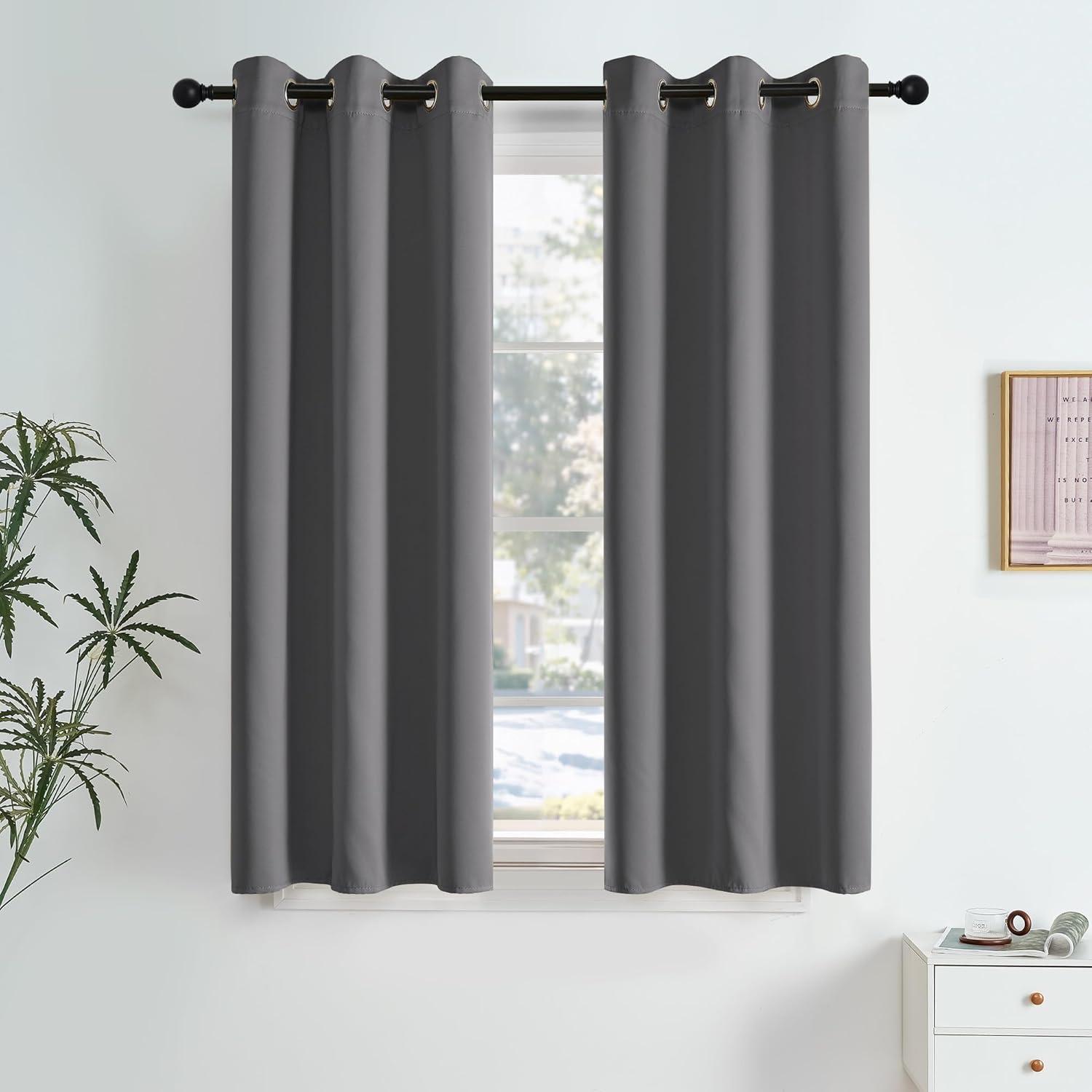 imageNICETOWN Navy Blue Blackout Panels 63 Inches Long  Grommet Thermal Insulated Shades for Living Room Yard Kids Room Laundry Pantry  1 Pair W52 x L63Grey