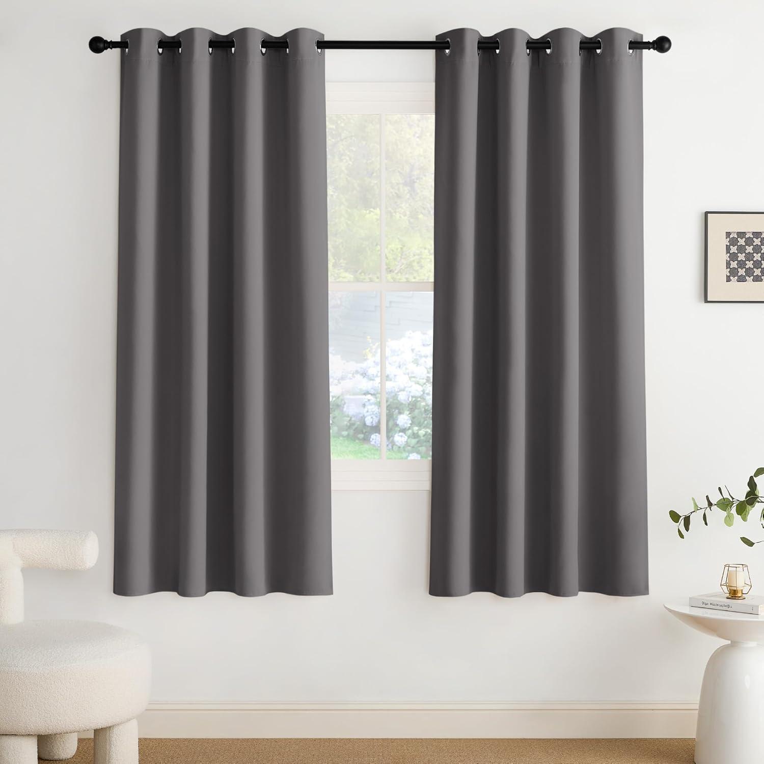 imageNICETOWN Navy Blue Blackout Panels 63 Inches Long  Grommet Thermal Insulated Shades for Living Room Yard Kids Room Laundry Pantry  1 Pair W52 x L63Grey