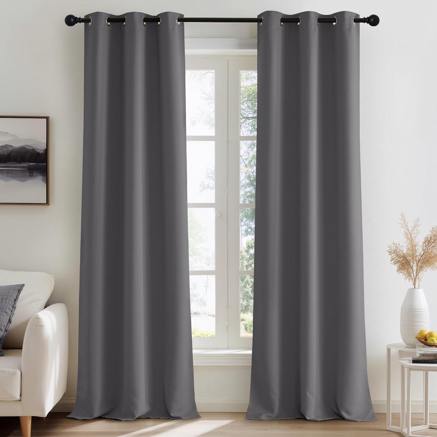 imageNICETOWN Navy Blue Blackout Panels 63 Inches Long  Grommet Thermal Insulated Shades for Living Room Yard Kids Room Laundry Pantry  1 Pair W52 x L63Grey