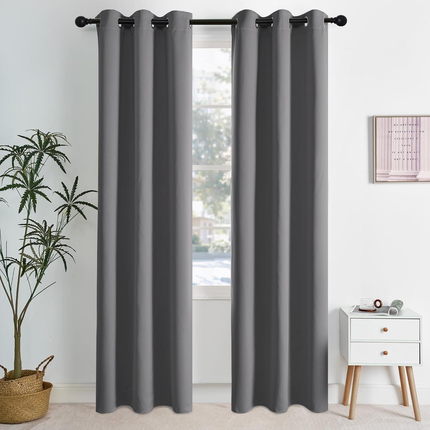 imageNICETOWN Navy Blue Blackout Panels 63 Inches Long  Grommet Thermal Insulated Shades for Living Room Yard Kids Room Laundry Pantry  1 Pair W52 x L63Grey