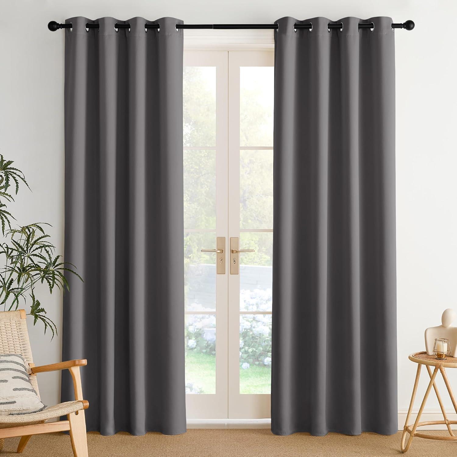 imageNICETOWN Navy Blue Blackout Panels 63 Inches Long  Grommet Thermal Insulated Shades for Living Room Yard Kids Room Laundry Pantry  1 Pair W52 x L63Grey