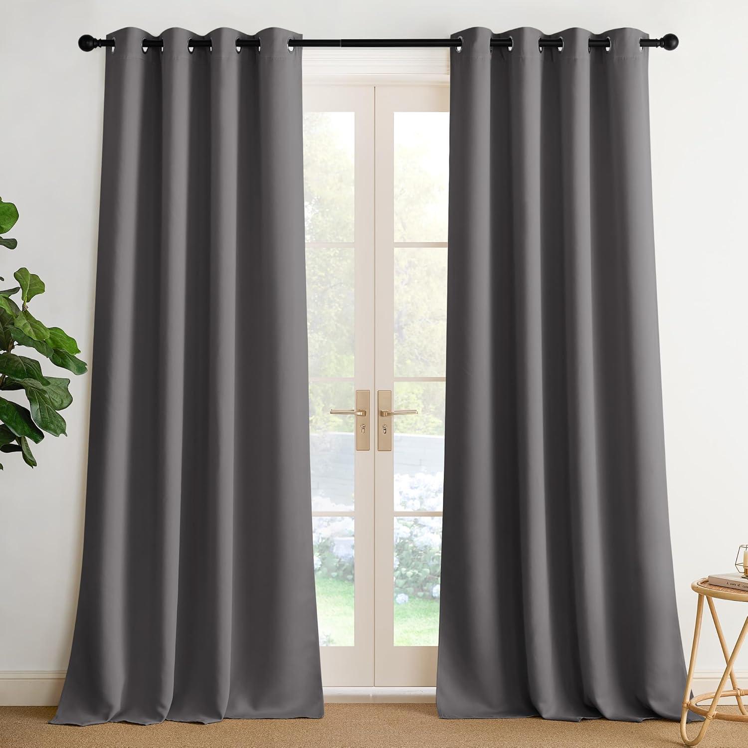 imageNICETOWN Navy Blue Blackout Panels 63 Inches Long  Grommet Thermal Insulated Shades for Living Room Yard Kids Room Laundry Pantry  1 Pair W52 x L63Grey