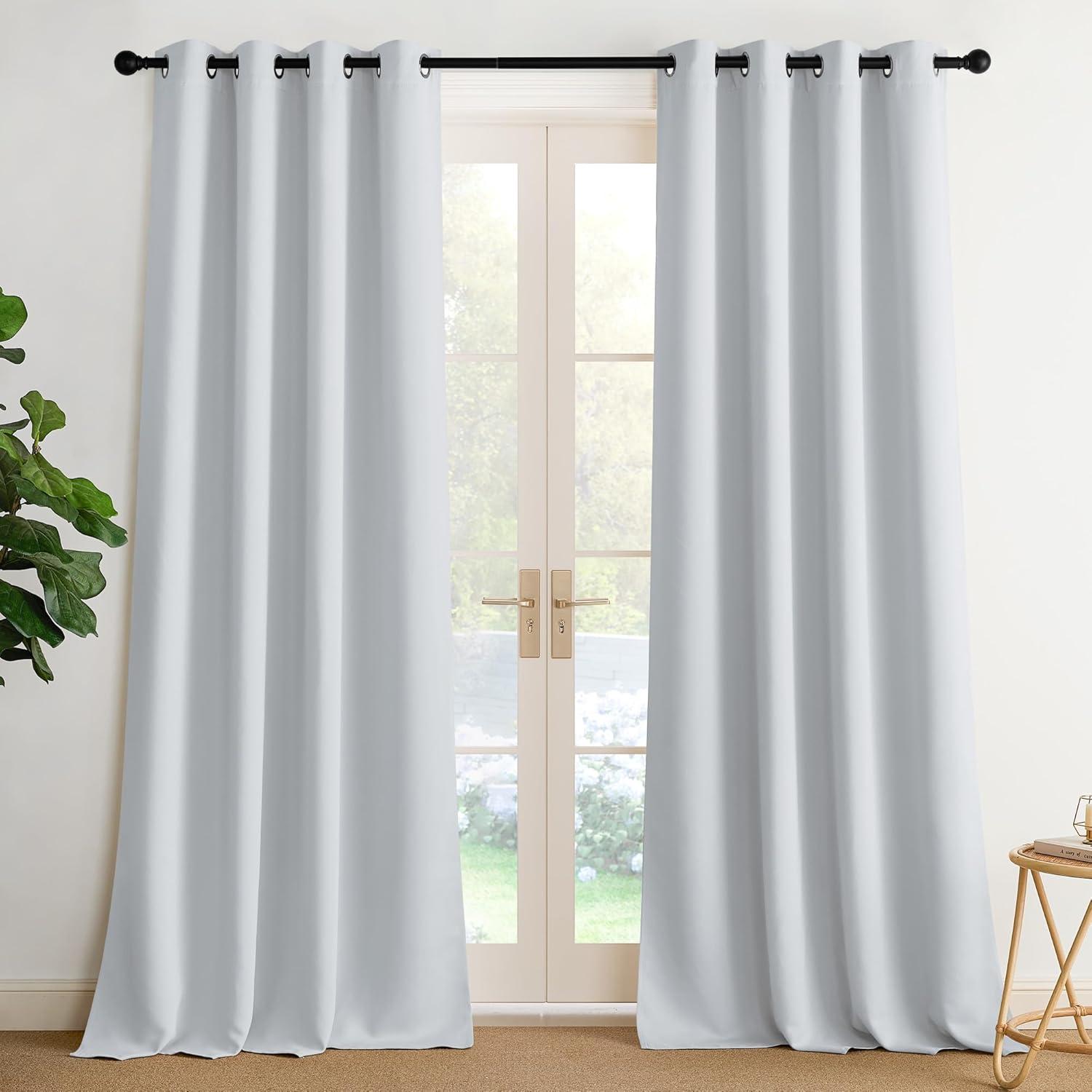 imageNICETOWN Navy Blue Blackout Panels 63 Inches Long  Grommet Thermal Insulated Shades for Living Room Yard Kids Room Laundry Pantry  1 Pair W52 x L63Greyish White