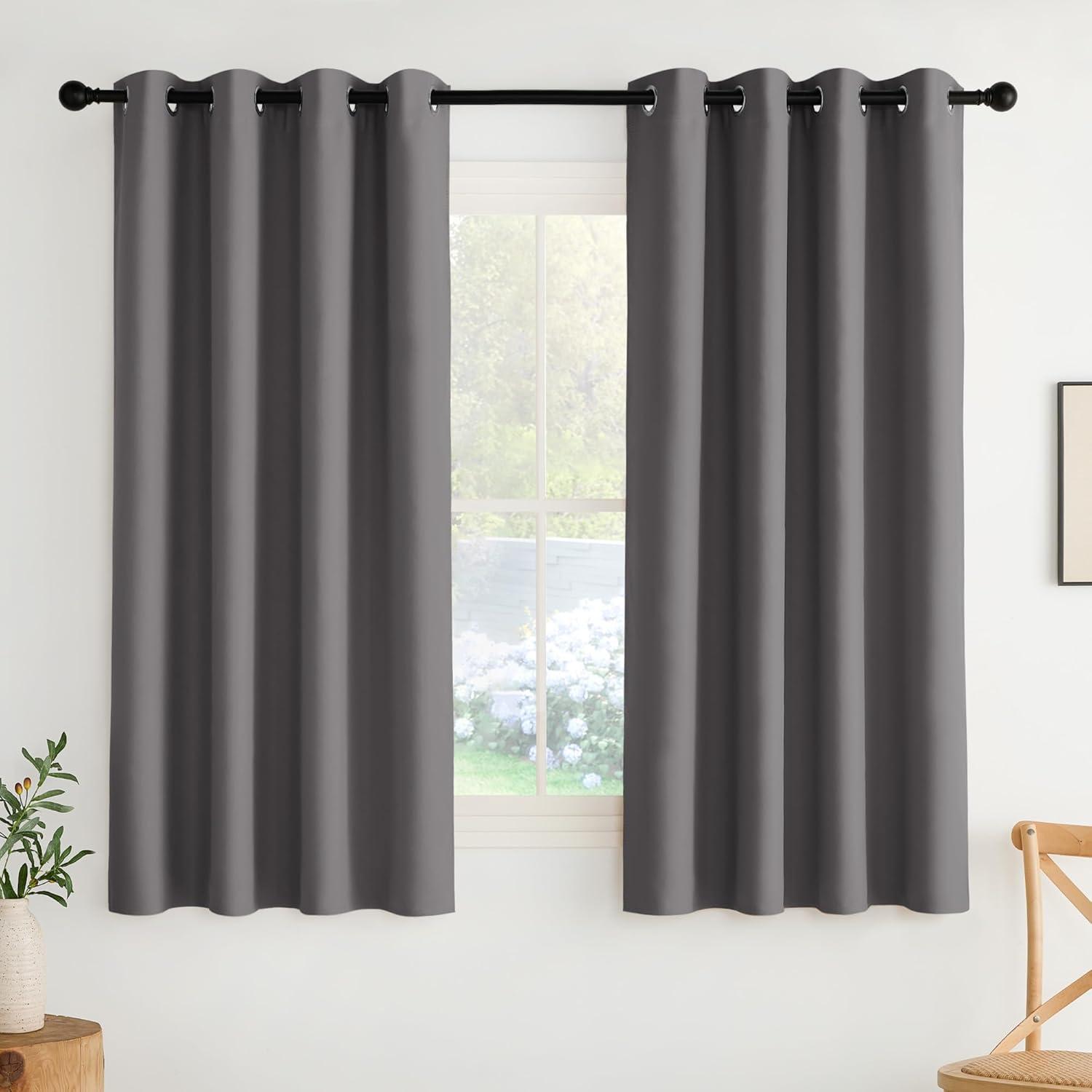 imageNICETOWN Navy Blue Blackout Panels 63 Inches Long  Grommet Thermal Insulated Shades for Living Room Yard Kids Room Laundry Pantry  1 Pair W52 x L63Grey